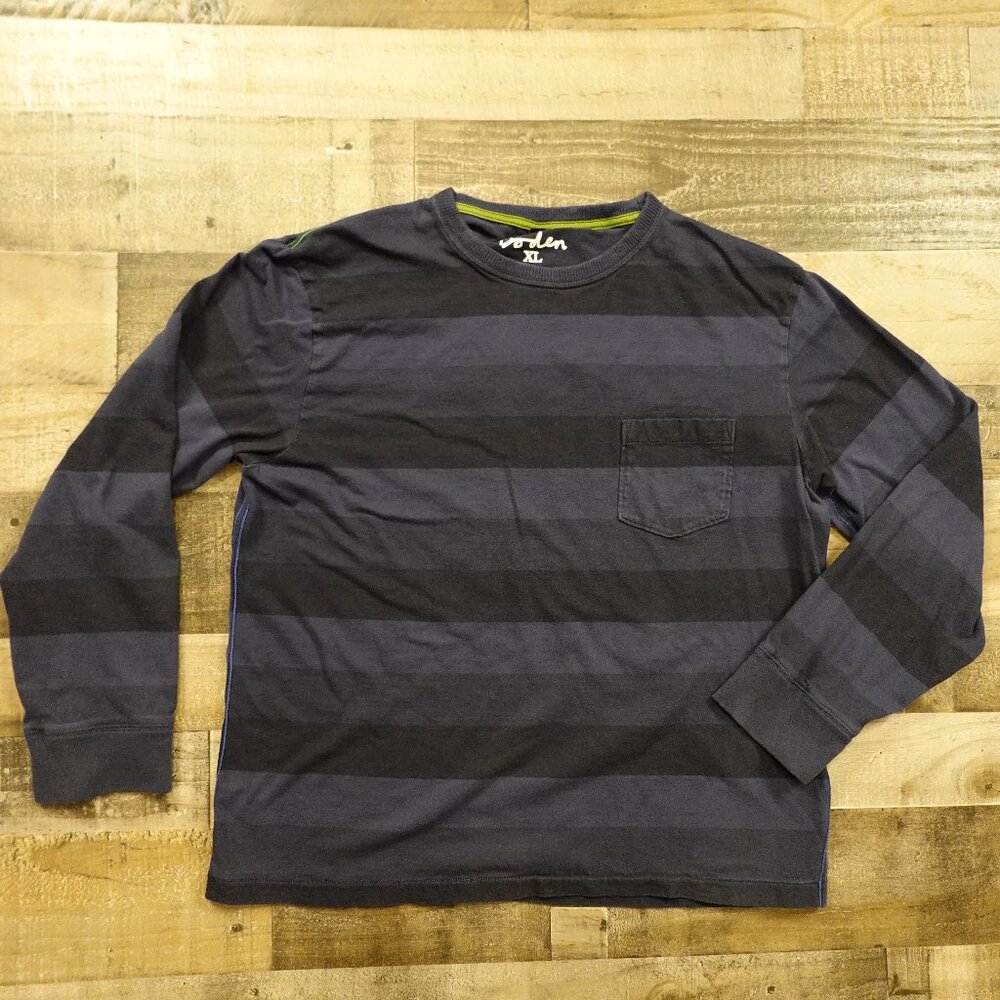Boden Long-Sleeve Striped Pocket‎ Tee Men’s XL Navy Blue Cotton Casual